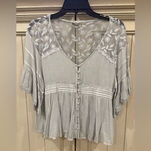 POL Lace Detail Blue/Gray Blouse